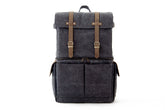 Gray Canvas Camera Backpack with Leather Accents, 15-inch Laptop Bag