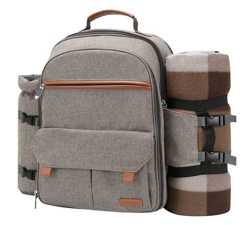 Engraved Picnic Backpack for 4, Insulated Cooler Bag with Blanket