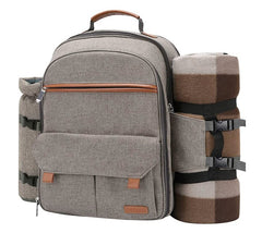 Engraved Picnic Backpack for 4, Insulated Cooler Bag with Blanket