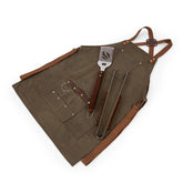 Waxed Canvas Apron with Grilling Tool Set and Metal Bottle Opener