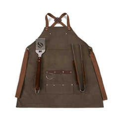 Waxed Canvas Apron with Grilling Tool Set and Metal Bottle Opener