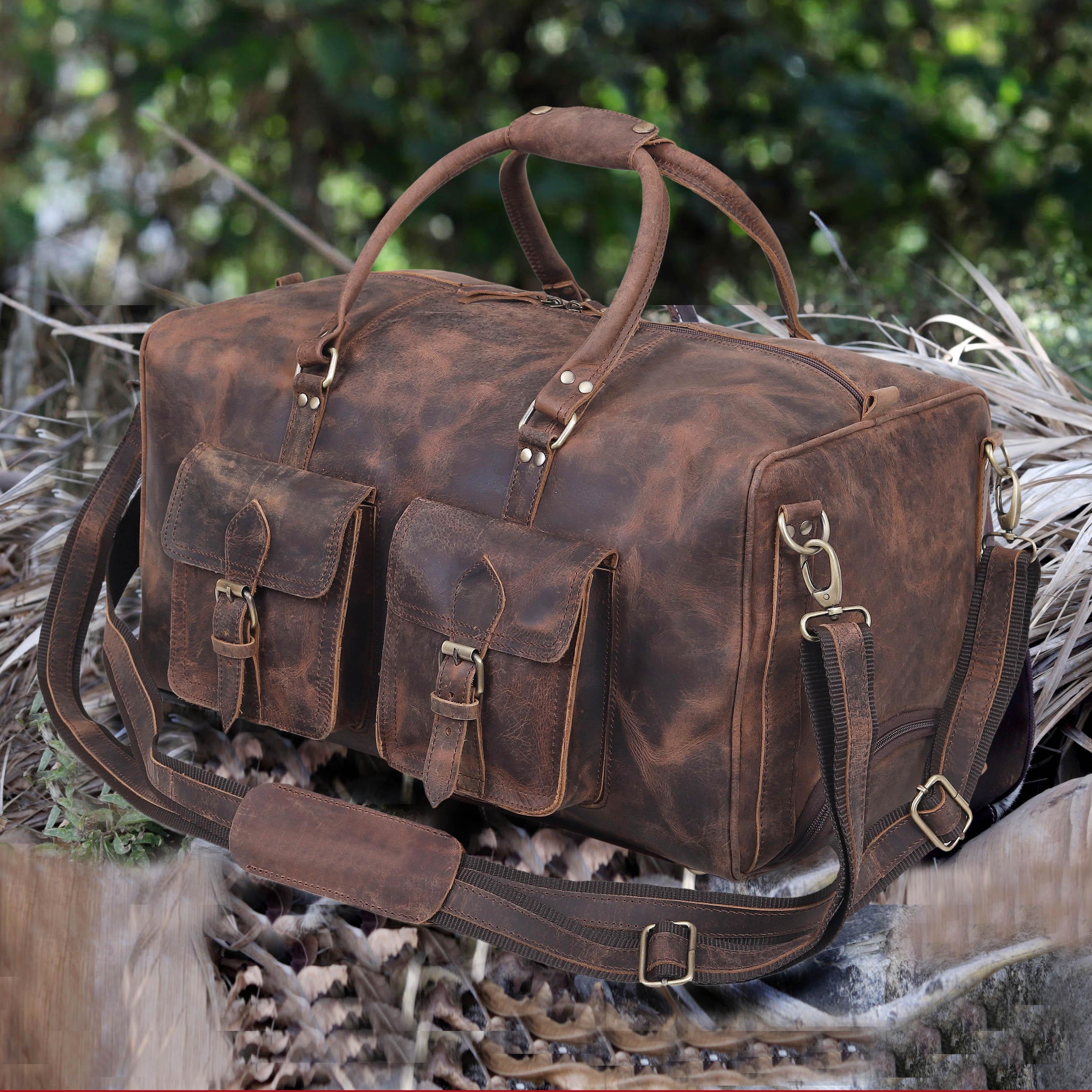 Leather Rolling Duffel Bag: Weekender Trolley Travel Bag