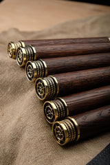 BBQ Skewer Set: Oak Handles, Bronze Nautical Accents, Leather Case