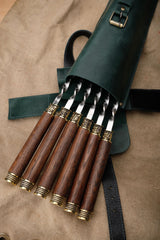 BBQ Skewer Set: Oak Handles, Bronze Nautical Accents, Leather Case