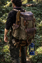 Bushcraft Backpack, Leather & Canvas Backpack, Waterproof Canvas Rucksack, Camping Backpack, Hunting Backpack