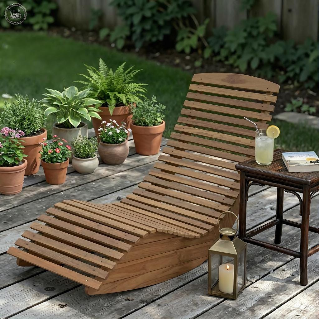 Acacia Wood Rocking Chaise Lounge Chair | Slatted Outdoor Sun Lounger | Patio Garden Poolside Furniture