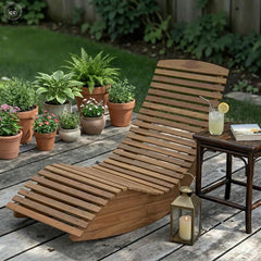 Acacia Wood Rocking Chaise Lounge Chair | Slatted Outdoor Sun Lounger | Patio Garden Poolside Furniture