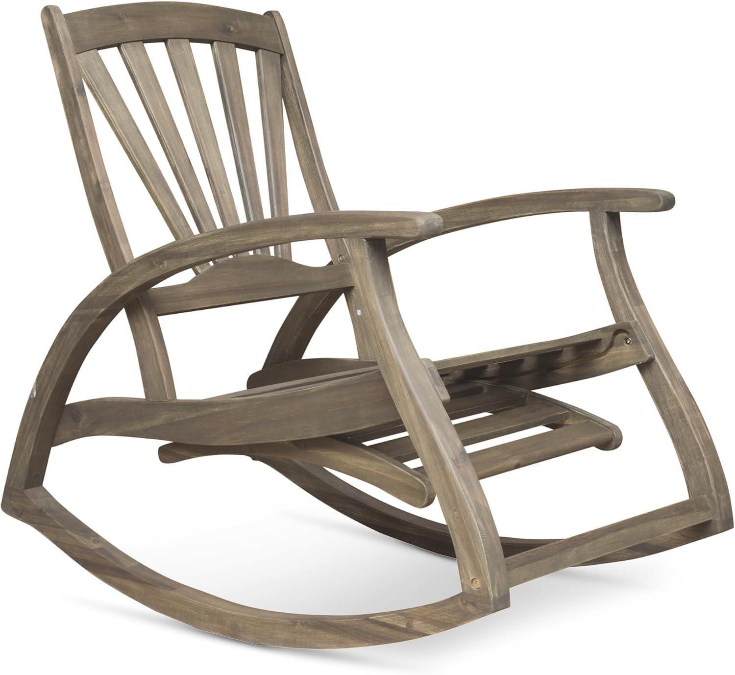 Outdoor Acacia Wood Rocking Chair with Retractable Foot Panel
