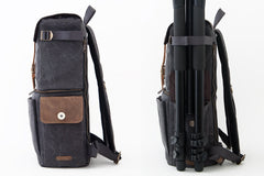 Gray Canvas Camera Backpack with Leather Accents, 15-inch Laptop Bag
