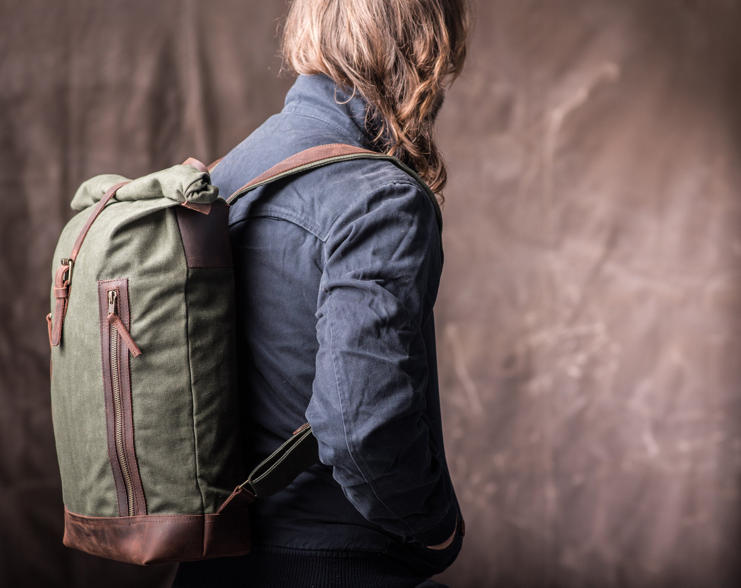 Roll Top Backpack, Waxed Canvas RollTop for Students and College