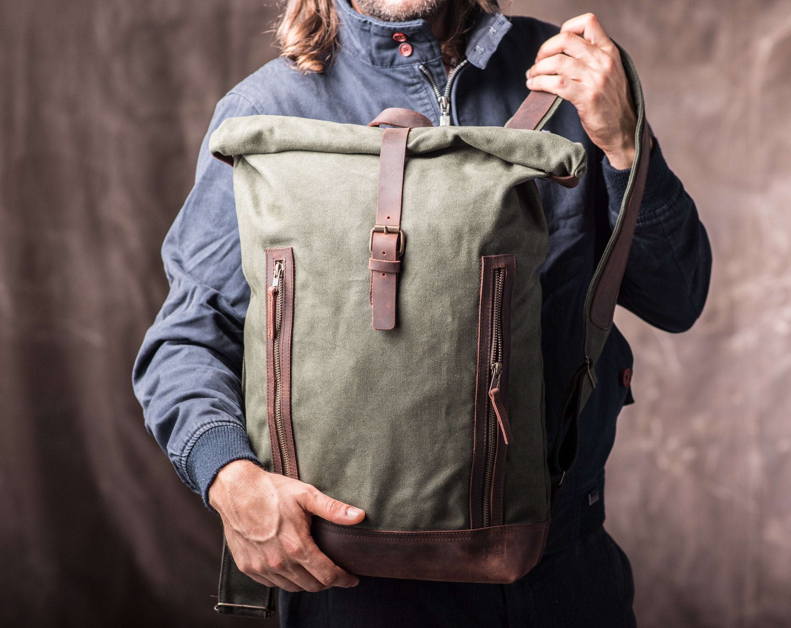 Roll Top Backpack, Waxed Canvas RollTop for Students and College