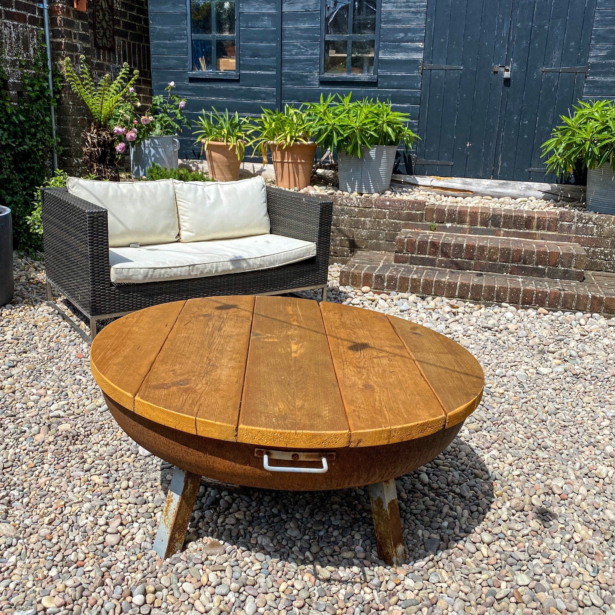 Rustic Wood Cover for BBQ, Grill or Fire Pit | Reclaimed Garden Dining or Coffee Table Conversion | Fire Pit Cover