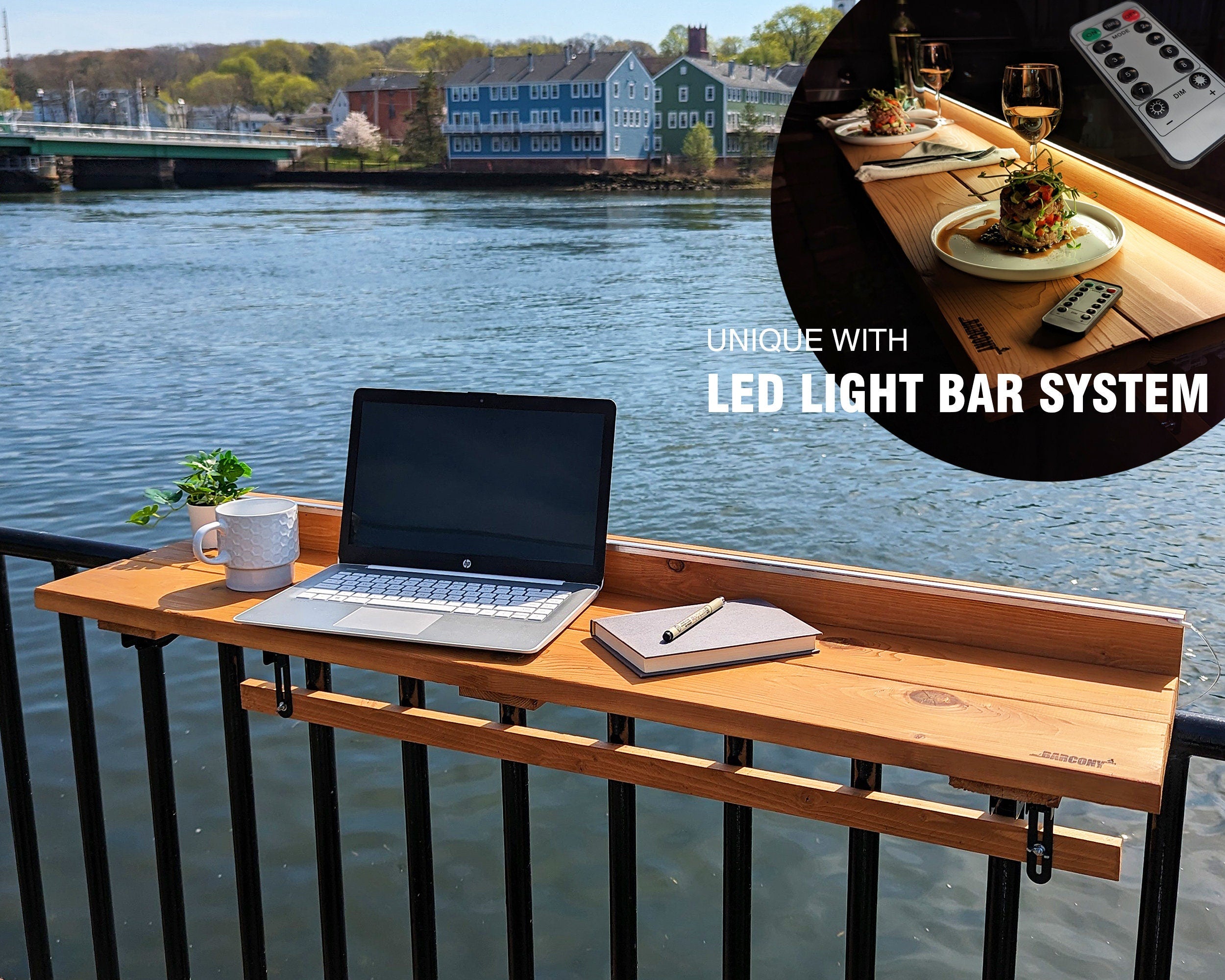 Balcony Bar Table with LED Light, Foldable Space Saving Outdoor Patio Furniture