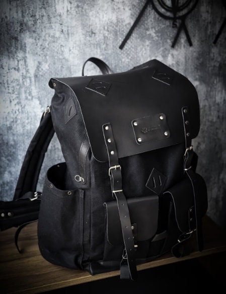 Waxed Canvas Backpack with Leather Flap and Bottom | 30L, 40L, 50L | Black, Brown, Green