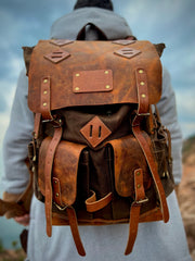 Waxed Canvas Backpack with Leather Flap and Bottom | 30L, 40L, 50L | Black, Brown, Green