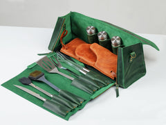 Engraved Leather Grill Bag, Personalized BBQ Carrier, Camping Cook Set, Tailgating Accessory