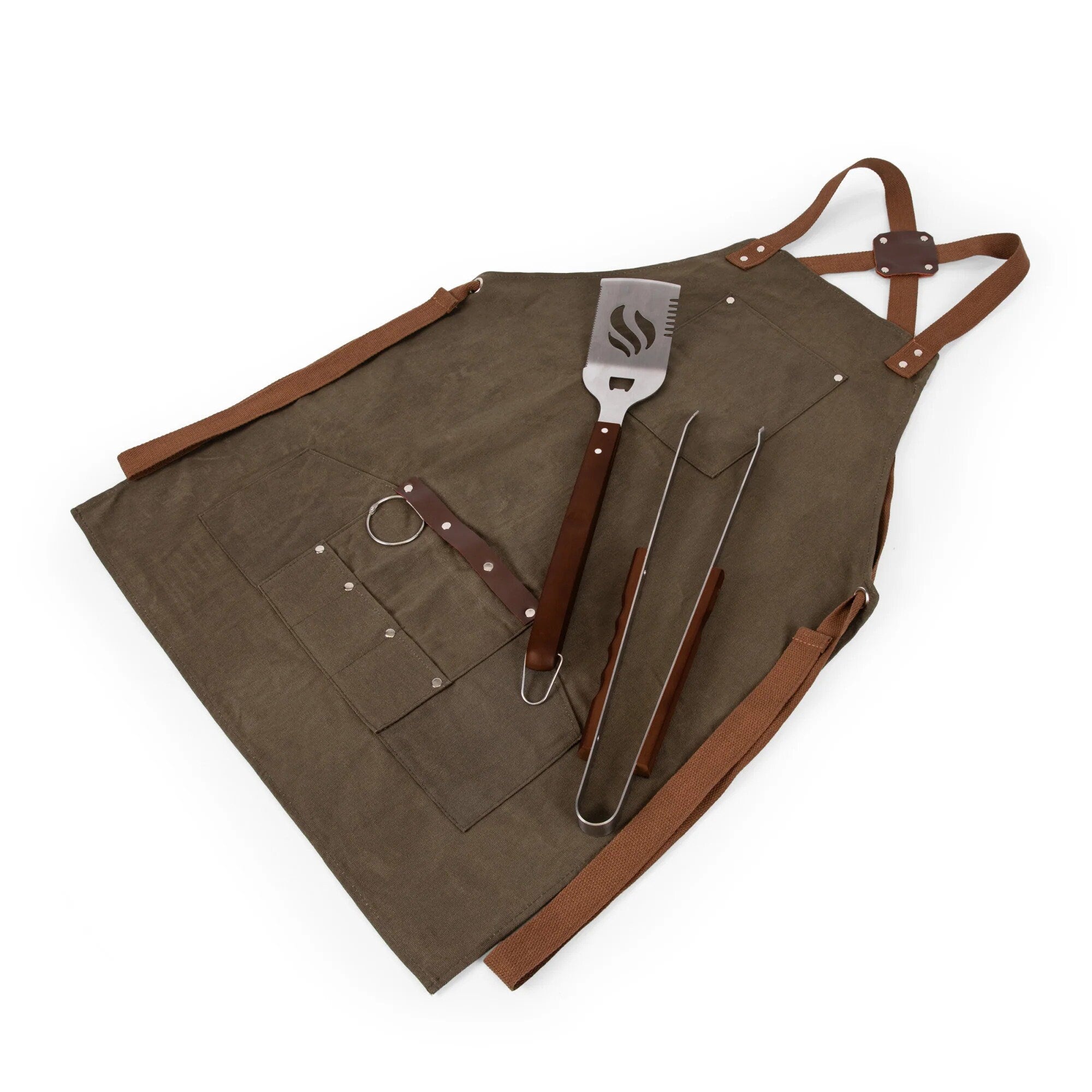 Waxed Canvas Apron with Grilling Tool Set and Metal Bottle Opener