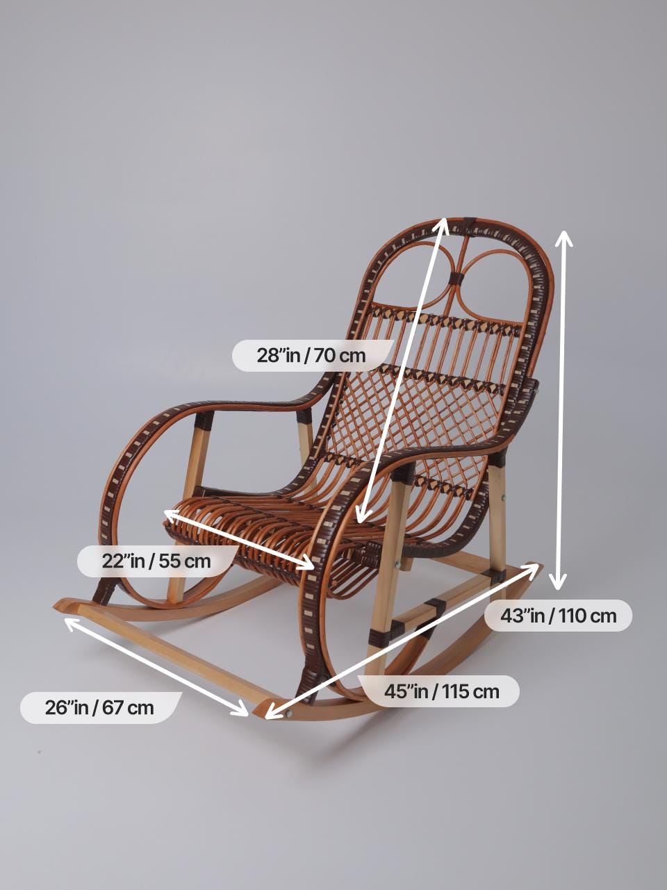 Wicker Rocking Chair, Natural Rattan Rocking Chair, Willow Rocking Chair, Lounge Chair, Outdoor Patio Chair