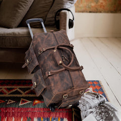 Leather Rolling Duffel Bag: Weekender Trolley Travel Bag