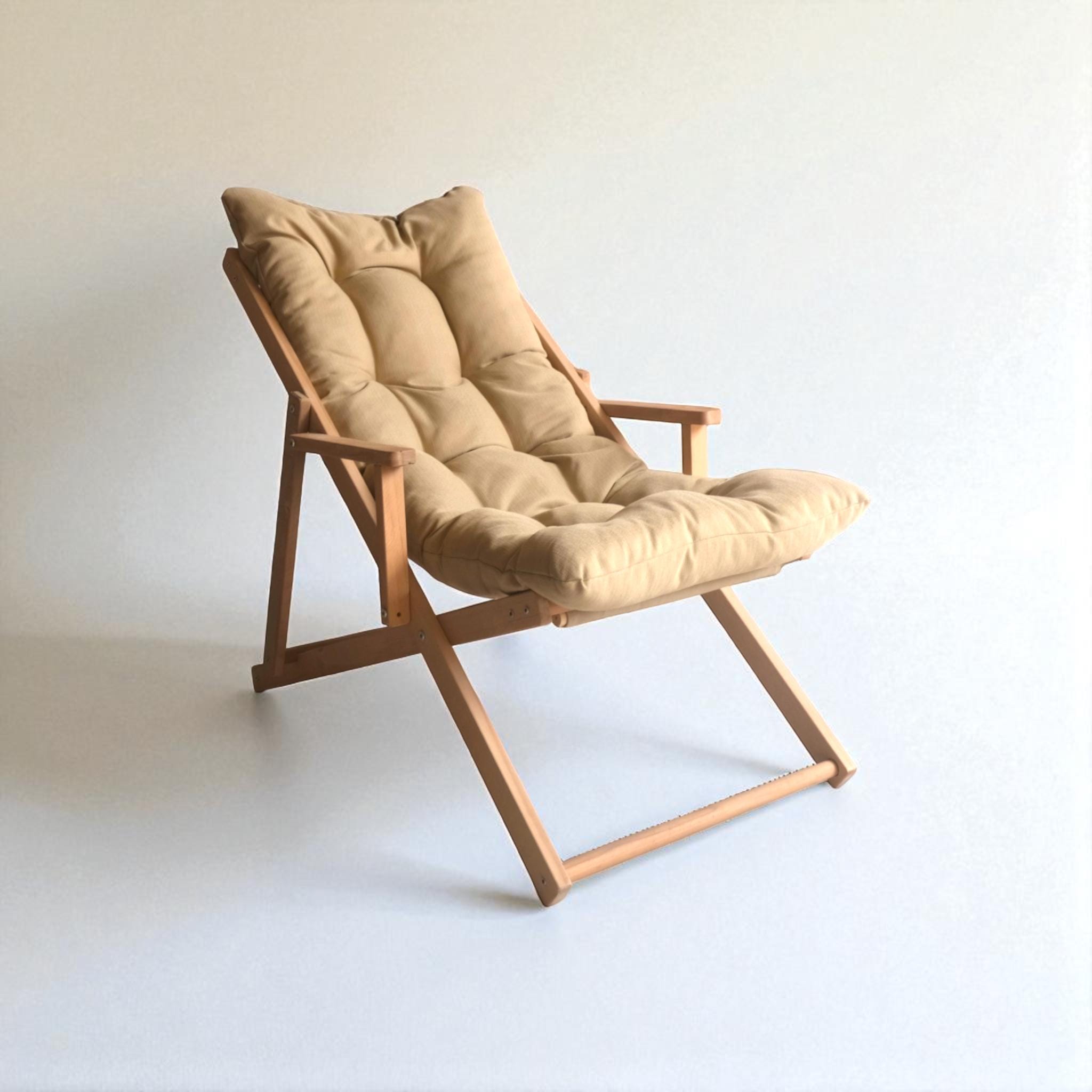 Outdoor Wooden Lounge Chair Set with Cushions | Foldable Patio Chairs and Table | Garden Chair for Balcony, Deck or Backyard, Wooden Chair