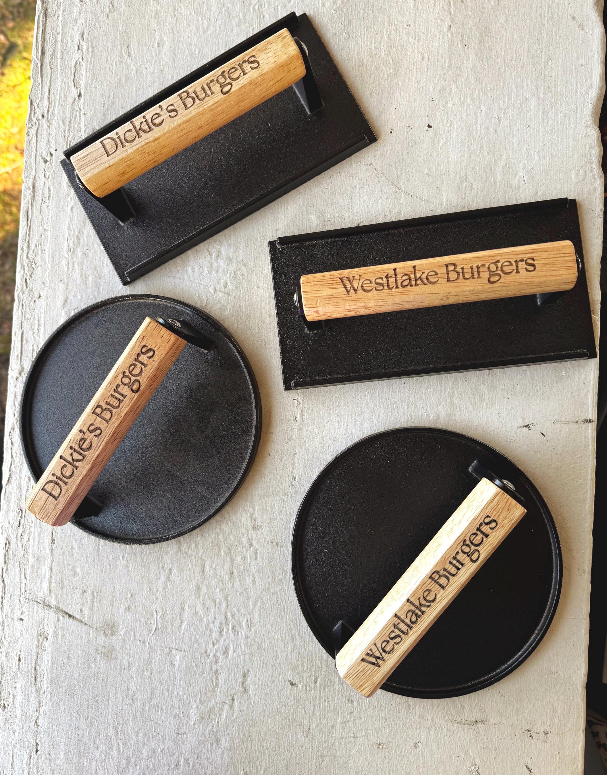 Smash Burger Press Grill Set Cast Iron with Burger Serving Tray and Spatula