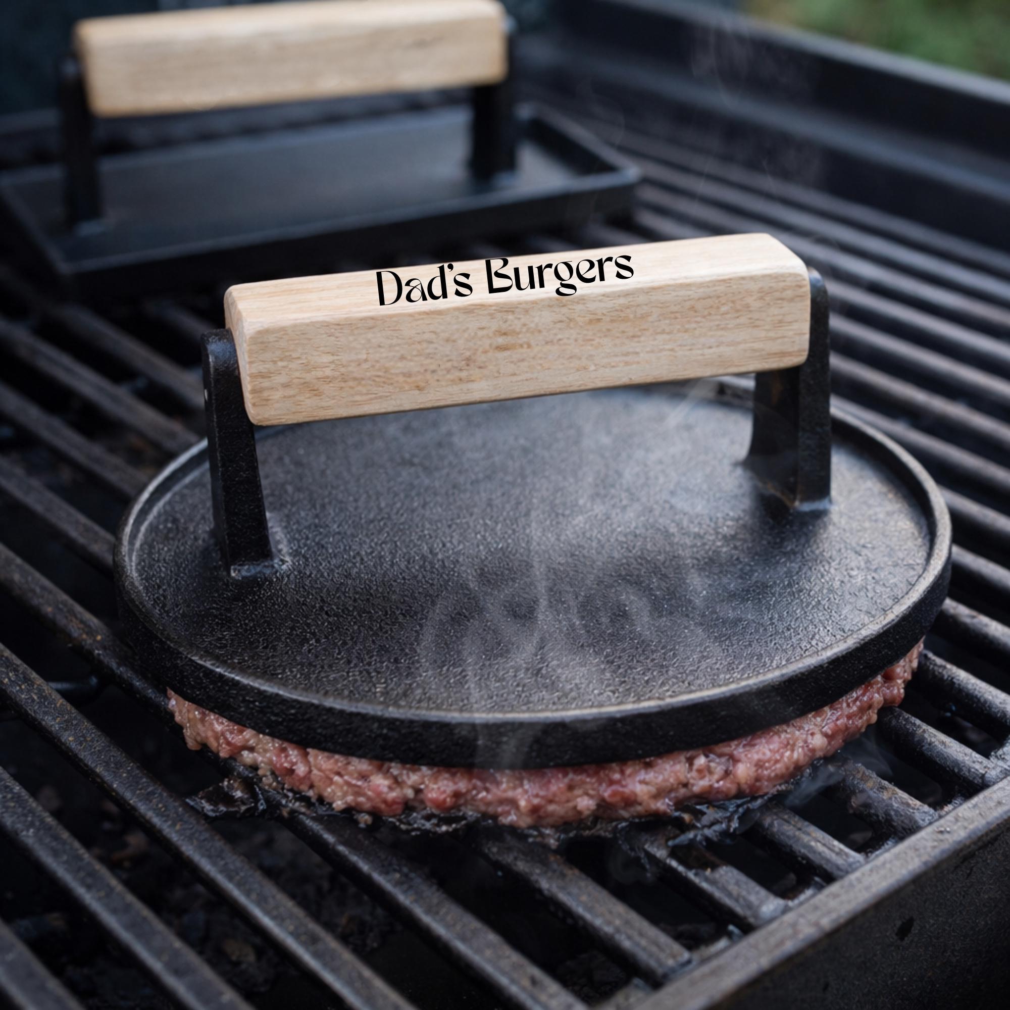 Smash Burger Press Grill Set Cast Iron with Burger Serving Tray and Spatula