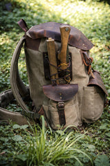 Bushcraft Backpack, Leather & Canvas Backpack, Waterproof Canvas Rucksack, Camping Backpack, Hunting Backpack
