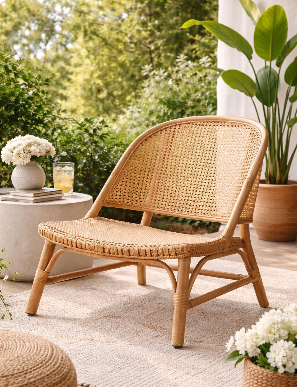 Natural Cane Lounge Chair with Footrest