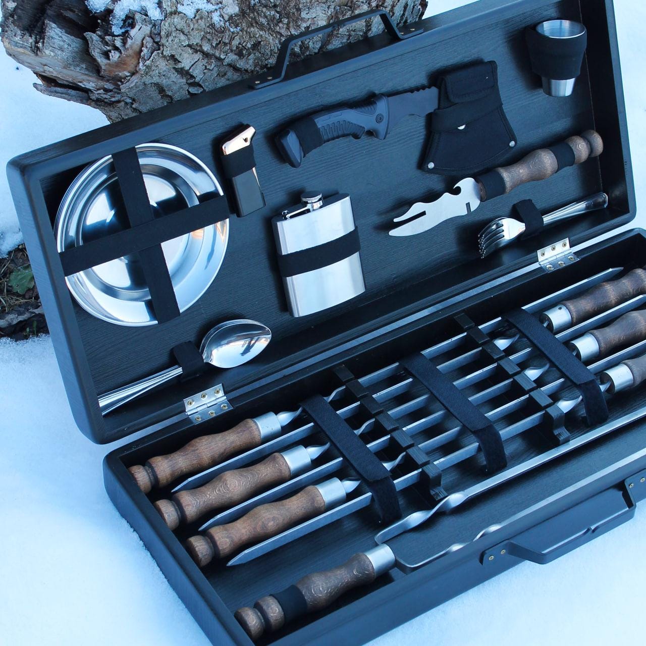 Engraved Stainless Steel BBQ Skewer Set with Wooden Gift Box