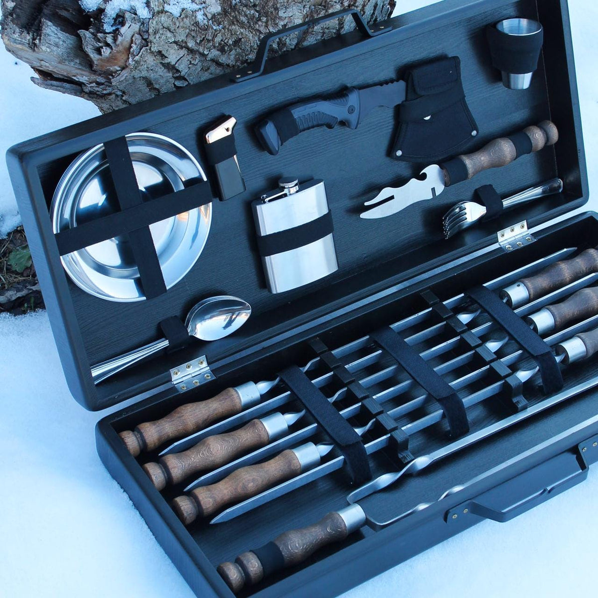 Engraved Stainless Steel BBQ Skewer Set with Wooden Gift Box