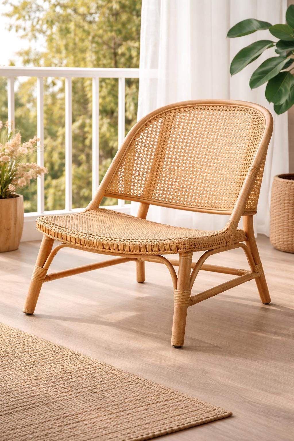 Natural Cane Lounge Chair with Footrest