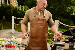 Personalized Leather BBQ Apron with Cross Back Straps, Custom Grill Apron with Pockets