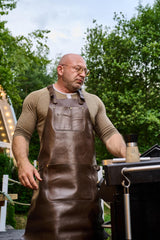 Personalized Leather BBQ Apron with Cross Back Straps, Custom Grill Apron with Pockets