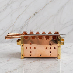 Pure Copper Barbecue with Stainless Steel Skewers, Portable Charcoal BBQ for Chicken Paneer Tikka Kebab, Mini Indoor Outdoor Grill