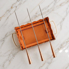 Pure Copper Barbecue with Stainless Steel Skewers, Portable Charcoal BBQ for Chicken Paneer Tikka Kebab, Mini Indoor Outdoor Grill