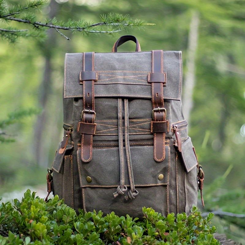Men's Canvas Hiking Backpack, Large Capacity Laptop Bag, Vintage Outdoor Rucksack, Rugged Travel Backpack, Heavy Duty Daypack