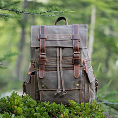 Men's Canvas Hiking Backpack, Large Capacity Laptop Bag, Vintage Outdoor Rucksack, Rugged Travel Backpack, Heavy Duty Daypack