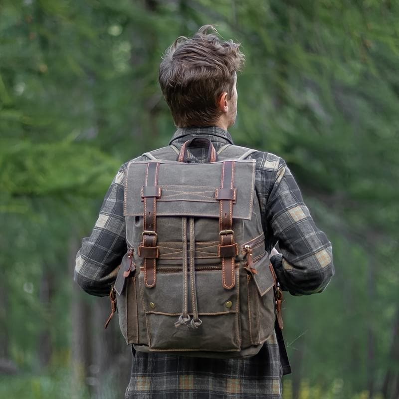 Men's Canvas Hiking Backpack, Large Capacity Laptop Bag, Vintage Outdoor Rucksack, Rugged Travel Backpack, Heavy Duty Daypack
