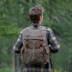 Men's Canvas Hiking Backpack, Large Capacity Laptop Bag, Vintage Outdoor Rucksack, Rugged Travel Backpack, Heavy Duty Daypack