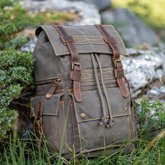 Men's Canvas Hiking Backpack, Large Capacity Laptop Bag, Vintage Outdoor Rucksack, Rugged Travel Backpack, Heavy Duty Daypack