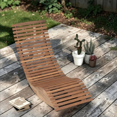 Acacia Wood Rocking Chaise Lounge Chair | Slatted Outdoor Sun Lounger | Patio Garden Poolside Furniture
