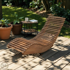 Acacia Wood Rocking Chaise Lounge Chair | Slatted Outdoor Sun Lounger | Patio Garden Poolside Furniture