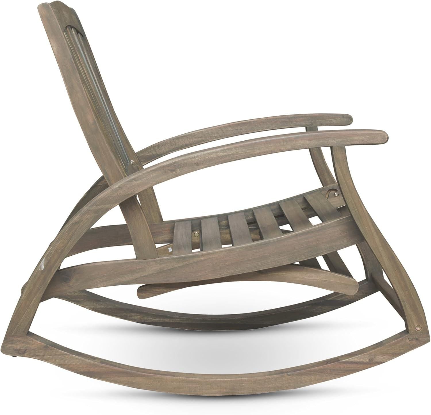 Outdoor Acacia Wood Rocking Chair with Retractable Foot Panel