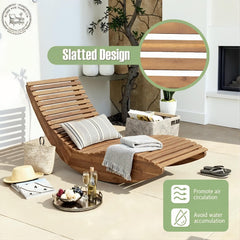 Acacia Wood Rocking Chaise Lounge Chair | Slatted Outdoor Sun Lounger | Patio Garden Poolside Furniture