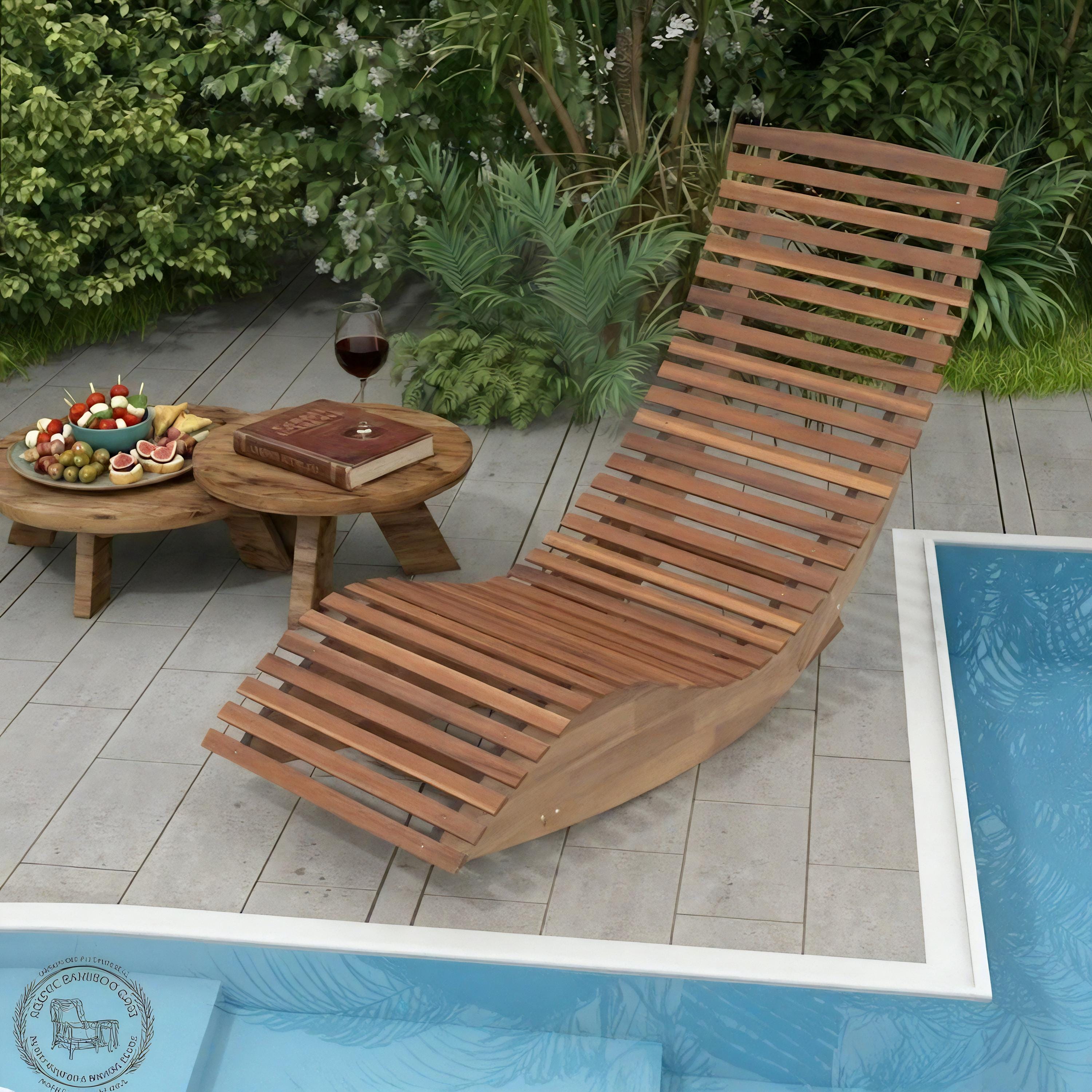 Acacia Wood Rocking Chaise Lounge Chair | Slatted Outdoor Sun Lounger | Patio Garden Poolside Furniture