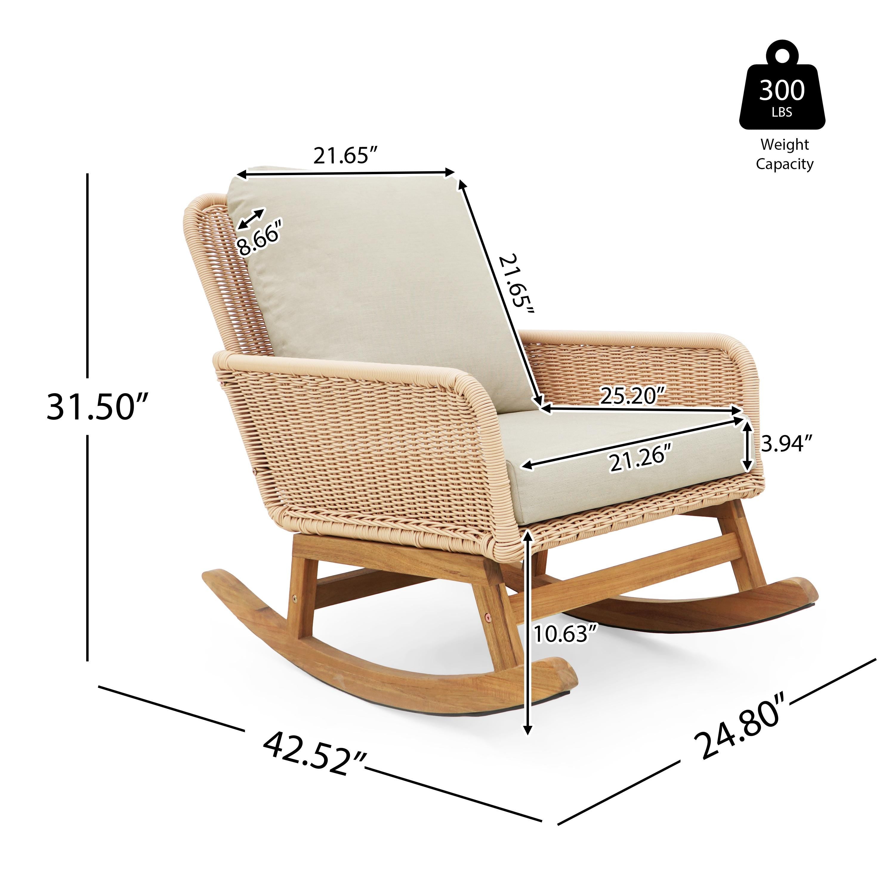 Beige Wicker Rocking Chair with Polyester Cushions and Wooden Frame